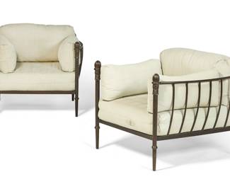 A pair of Murray's Ironworks painted aluminum Concord garden lounge chairs
modern