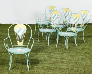 A set of six whimsical polychrome decorated hot air balloon garden armchairs
modern