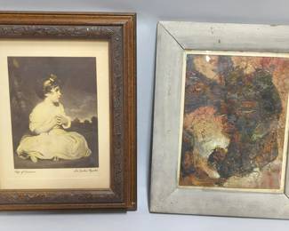 Sir Joshua Reynolds Age Of Innocence Print, And Ink & Water Color Art Work By McCullough Titled Not With A Bang But A Whimper, Both Framed