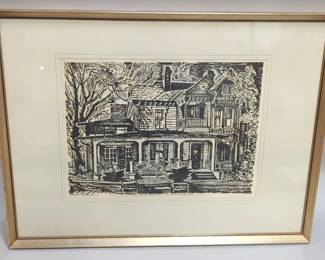 Robert MacDonald Graham Jr (American, 1919-2003) The Thomas Wolfes Home, Ashville, North Carolina Lino-Cut, Signed In LL, Framed Matted Under Glass, 39" W x 30" H