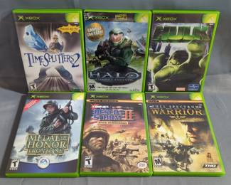 X Box Games Including Halo, Hulk, Time Splitters 2, Conflict: Desert Storm II, Full Spectrum Warrior, And Medal Of Honor Frontline