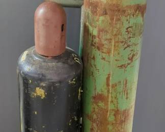 Acetylene And Oxygen Tanks, On Cart