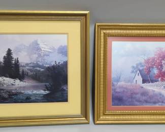 Dalhart Windberg (American, 1933- ) Prints Of Melody Of the Maroon Bells, And Country Stone Home, Both Framed Matted Under Glass, 23.25" x 19" And 22" x 17.5"