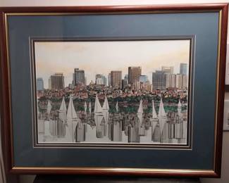 Tom Tracy signed Colored Pencil Drawing Of Boston