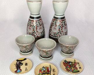 Sake Service And Miniature Samurai Dishes