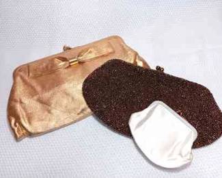 Vintage Beaded And Gold Lame Kiss Clutch Evening Bags
