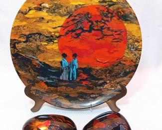 Koi Art Glass Paper Weights Lemore Berhan Collector Plate