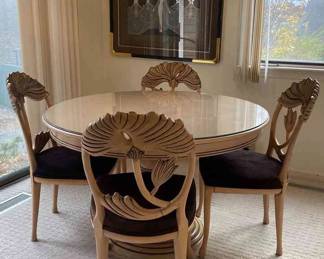 Artisan Dining Room Table with Matching Floral Chairs