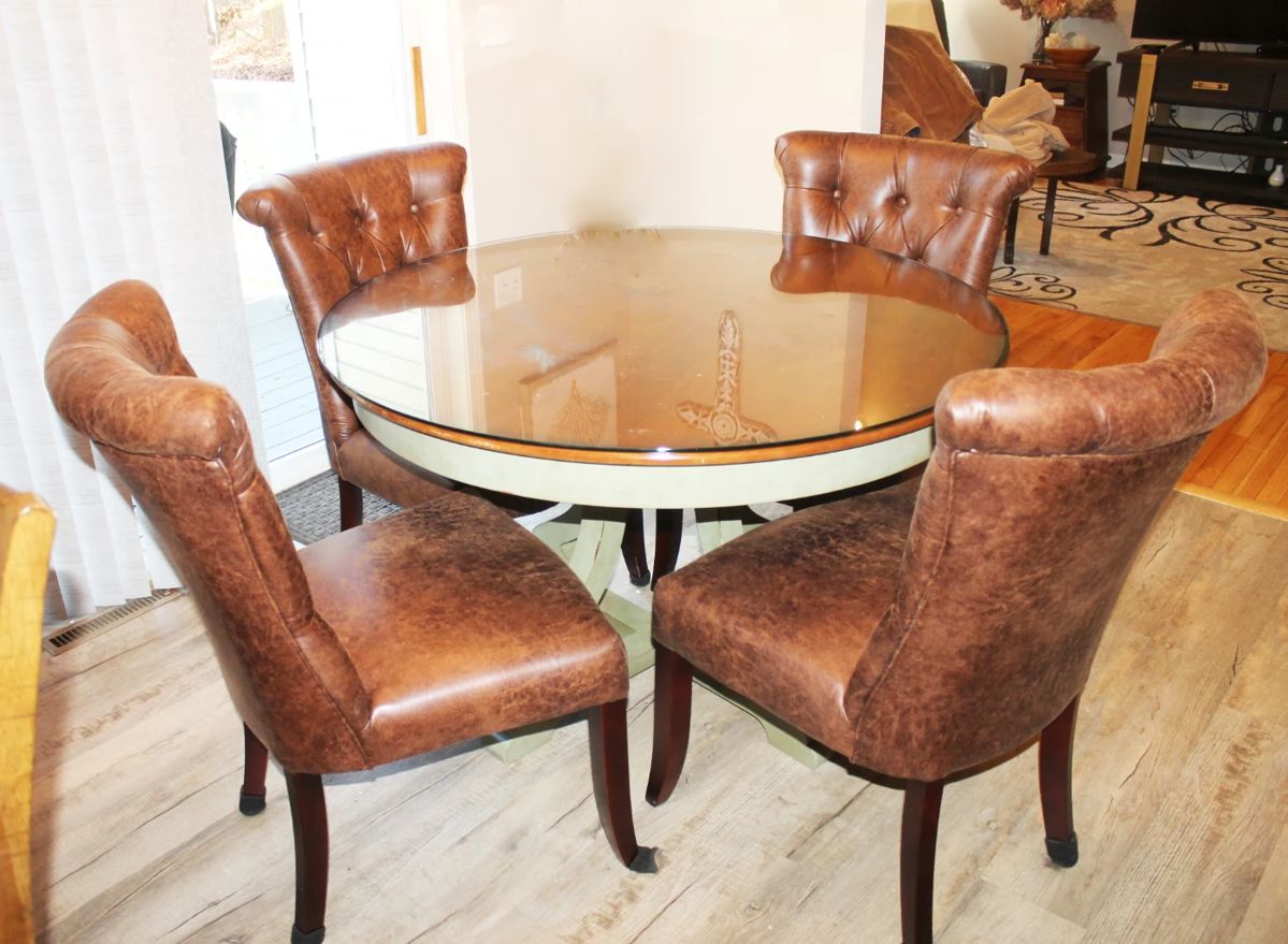 Dining Table - 48" Diameter - Wood Covered by Glass Top - Table and 4 Chairs sold together or separately