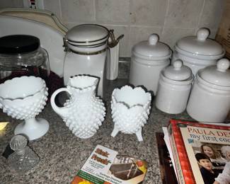 Milk Glass + canister set