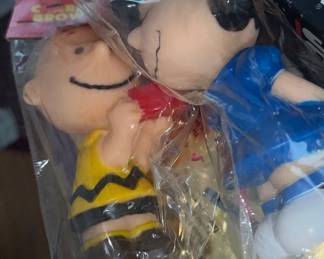Charlie Brown and Lucy cuddling in plastic