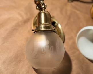 another view - Stunning Vtg. brass wall lamp with iridescent globe