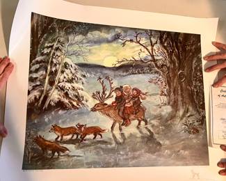 COA - Cert. "Dreamride" poster by Tasha Tudor, Cottage Industries - Artist's Proof, edition of 25