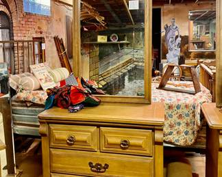 Bedroom set - Lg. and Sm. dresser each w/mirror, 2 night stands queen/full headboard & footboard and hutch