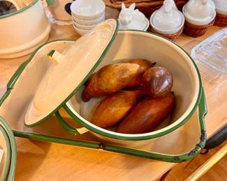 Kockums - Sweden - heavy enamel cookware - wooden Sweet Potatoes and reg. potatoes