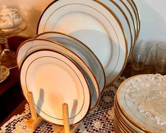 White w/gold trim dish set - 5pc setting for 12 - Made in China