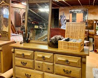 Bedroom set - Lg. and Sm. dresser each w/mirror, 2 night stands queen/full headboard & footboard and hutch