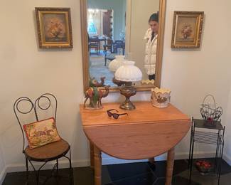 Antique primitive oak drop leaf table ice cream parlor chair 