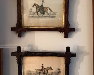 Tramp art frame prints horses