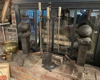 Huge wrought iron andirons, unusual 