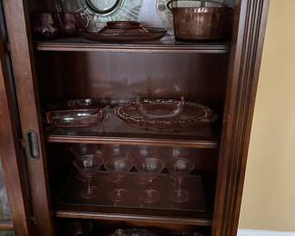 pink  depression glass, many pieces