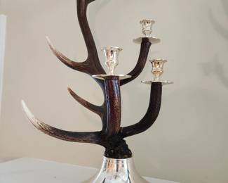3 Mid Century Horn and Silver Plate Candelabras