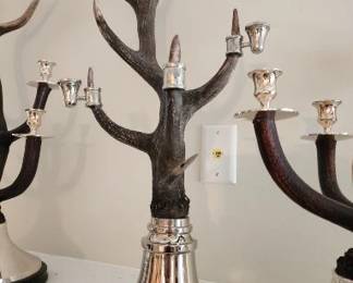 3 Mid Century Horn and Silver Plate Candelabras