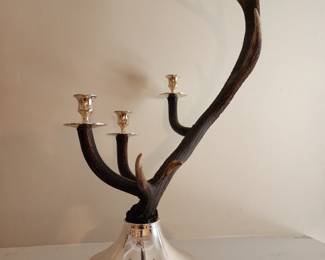 3 Mid Century Horn and Silver Plate Candelabras