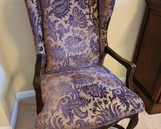 Antique Side Armchair with Beautiful Purple Reupholstered Fabric 