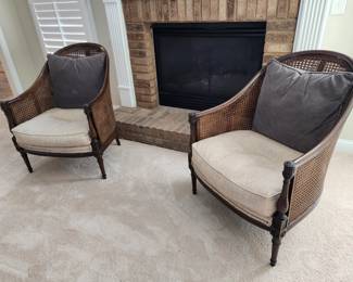 Pair of Handsome Cane Barrell Chairs