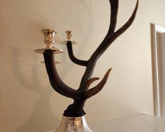 3 Mid Century Horn and Silver Plate Candelabras