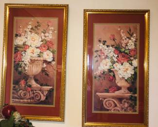Framed matted floral prints 