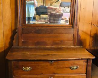 Antique oak dresser with beveled mirror 