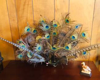 Nice arrangement with pheasant and pea fowl feathers 