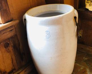  3 Gallon Stoneware Butter Churn with blue 3 