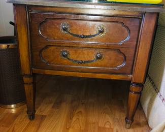 Pair of Vintage Mid Century Walnut Rectangular 2-Drawer Side Table with Straight Legs