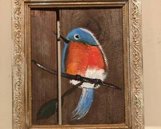 Framed Rustic Bird on Raw Wood