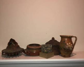 Six Pieces of Rustic Pottery and Ceramic Decor