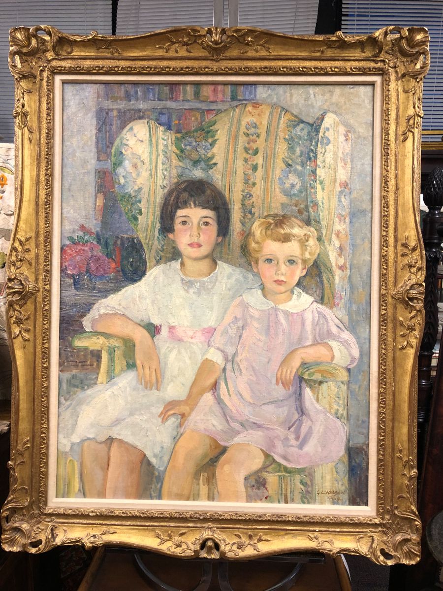 George Laurence Nelson, large oil on canvas titled "Mother's Chair", dated 1925. William Doyle Galleries provenance 