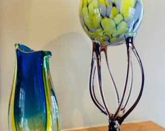 Murano Blue Green Art Glass Vase 
( brought back from Murano Italy) , 
Art Glass Decor made in Poland 