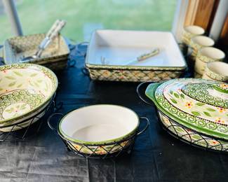 Large Set of Temptations Old World Green Dinnerware 