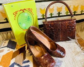 Vintage Genuine Reptile Purse and Shoes ( size 7 1/2) 