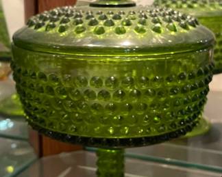 Vintage green glass candy dish
