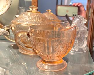 Early pink vintage, glass, cream and sugar