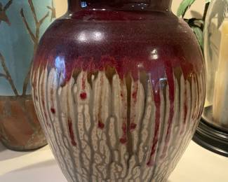Beautiful, red drip glaze lidded pottery  jar