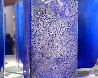 Cobalt blue frosted glass square vase