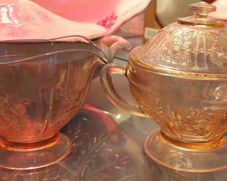 Peach glass creamer and sugar set