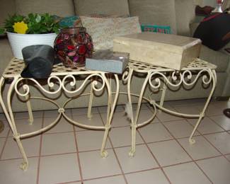 Pair wrought iron tables 
