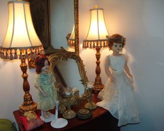 Dresser mirror and candlestick lamps 