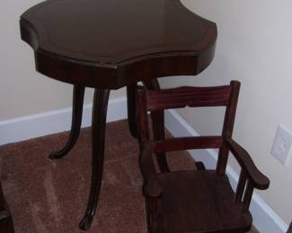 Vintage Unique Shaped Side/Accent Table & Vintage Child's Chair
